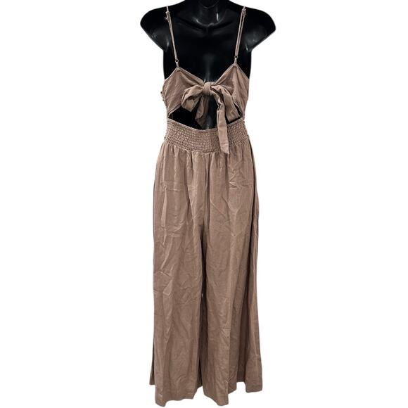 Free People Endless Summer Day Glow One Piece Smocked Cutout Jumpsuit In Pelican - Picture 5 of 8